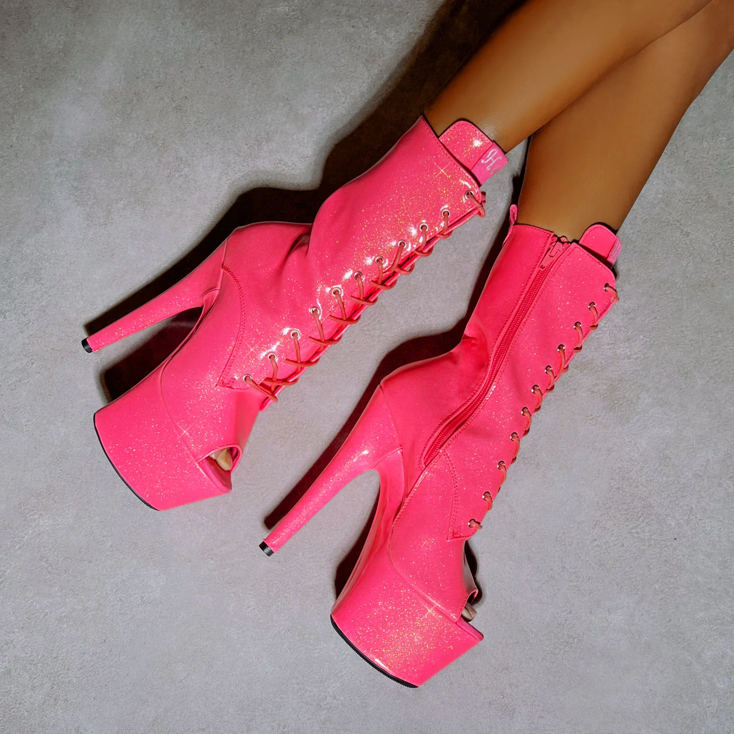 The Glitterati Boot Open Toe - Juicy Pink Burst - 7 INCH