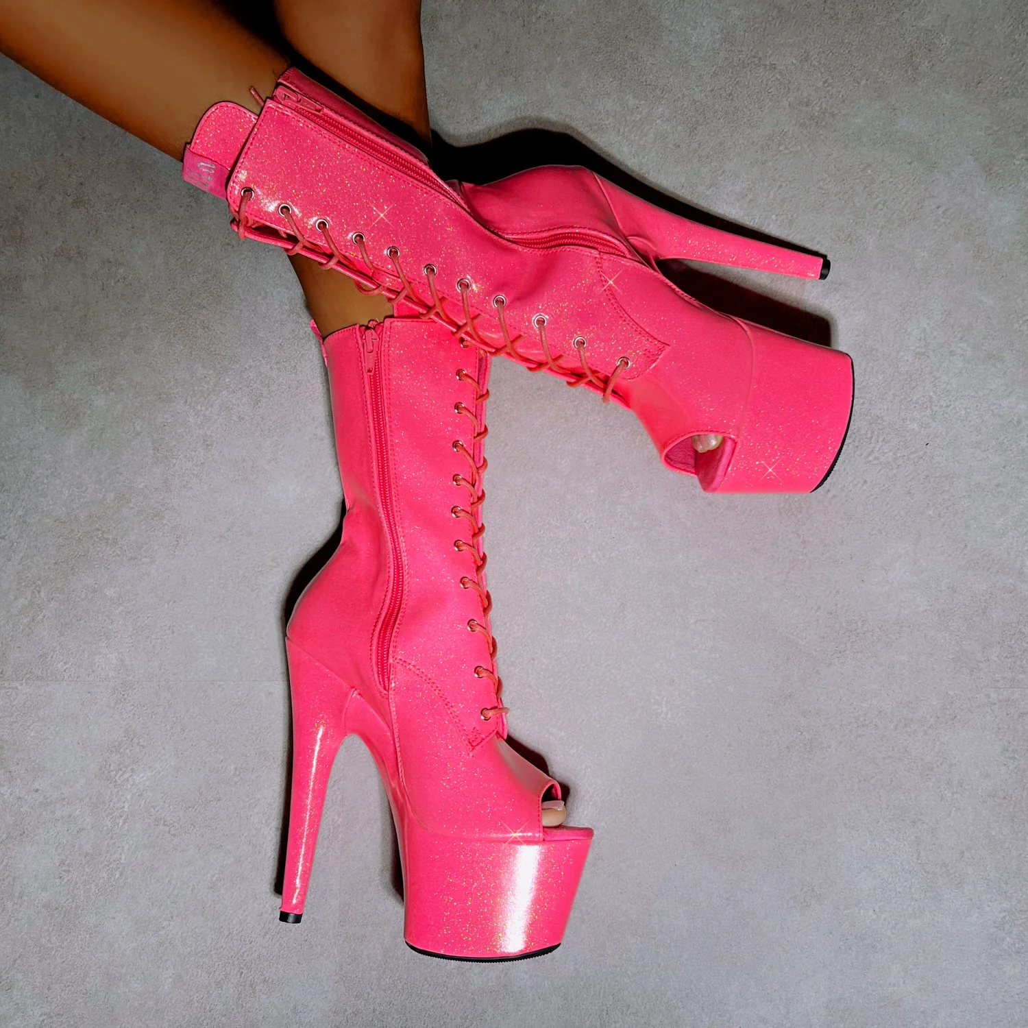 The Glitterati Boot Open Toe - Juicy Pink Burst - 7 INCH - Image 3